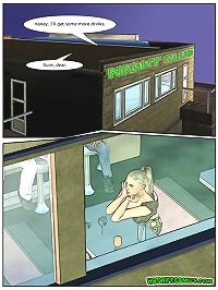 Horny cartoon woman going to night club with her boyfriend but flirting with others