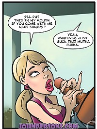 Busty slut from John Persons comic cartoons starves to get deep gagged with huge black dork